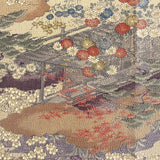 Living with Nature, Antique-Look Muted Pastels/Sepia Chirimen Crepe Kimono Silk Print Pieces 14" x 65"  #JA-09