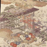 Living with Nature, Antique-Look Muted Pastels/Sepia Chirimen Crepe Kimono Silk Print Pieces 14" x 65"  #JA-09