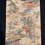 Living with Nature, Antique-Look Muted Pastels/Sepia Chirimen Crepe Kimono Silk Print Pieces 14" x 65"  #JA-09