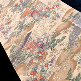 Living with Nature, Antique-Look Muted Pastels/Sepia Chirimen Crepe Kimono Silk Print Pieces 14" x 65"  #JA-09