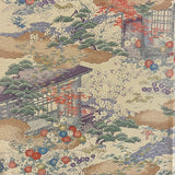 Living with Nature, Antique-Look Muted Pastels/Sepia Chirimen Crepe Kimono Silk Print Pieces 14" x 65"  #JA-09