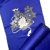 Full Bolt Navy Vintage Silk Satin with White/Silver "Lace" Embroidery in Two Areas, 9.5 yards Kimono Silk from Japan #215