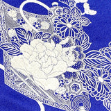 Full Bolt Navy Vintage Silk Satin with White/Silver "Lace" Embroidery in Two Areas, 9.5 yards Kimono Silk from Japan #215