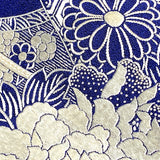 Full Bolt Navy Vintage Silk Satin with White/Silver "Lace" Embroidery in Two Areas, 9.5 yards Kimono Silk from Japan #215