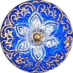 Cobalt Blue, Gold, White "Arabian Starflower" Czech Glass Button 18mm / 3/4"  # CZ 112