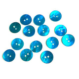 Re-Stocked, Teal Blue Bright 1/2" Pearl Shell 2-hole Button, Pack of TWELVE  #182-D