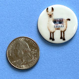 Llama Artisan Porcelain Button, 1-1/8" to 1-3/16"Round 2 hole, by Kate Holliday; Alpaca?