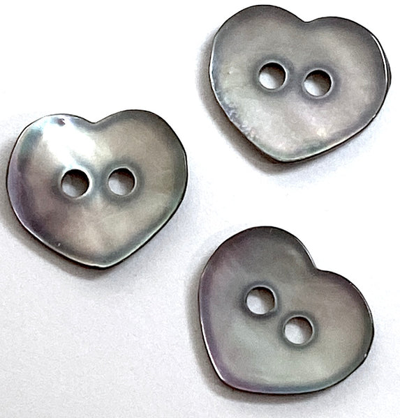 SALE, TEN Rustic Iridescent Gray Pearl Hearts, 2-Hole Buttons, 1/2", Pack of 10 #KB-912