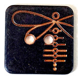 Re-Stocked, Dragonfly on Black/Copper Metal Square 2 hole button, 5/8"  #SWC-53