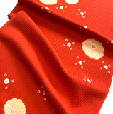 Sale, Red-Orange Crinkle Shibori Blossoms Textured Vintage Kimono Silk from Japan By the Yard #217