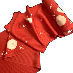 Sale, Red-Orange Crinkle Shibori Blossoms Textured Vintage Kimono Silk from Japan By the Yard #217