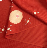 Sale, Red-Orange Crinkle Shibori Blossoms Textured Vintage Kimono Silk from Japan By the Yard #217