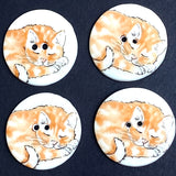 Cat Button, Porcelain, Orange Tabby Sleeping 1-1/8" to 1-3/16"
