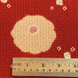 Sale, Red-Orange Crinkle Shibori Blossoms Textured Vintage Kimono Silk from Japan By the Yard #217