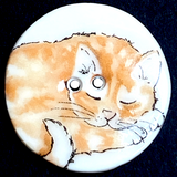Cat Button, Porcelain, Orange Tabby Sleeping 1-1/8" to 1-3/16"
