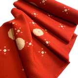 Sale, Red-Orange Crinkle Shibori Blossoms Textured Vintage Kimono Silk from Japan By the Yard #217