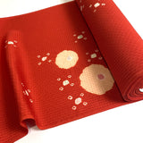 Sale, Red-Orange Crinkle Shibori Blossoms Textured Vintage Kimono Silk from Japan By the Yard #217