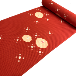 Red-Orange Crinkle Shibori Blossoms Textured Vintage Kimono Silk from Japan By the Yard #217