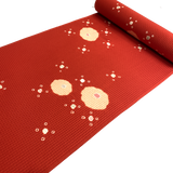 Sale, Red-Orange Crinkle Shibori Blossoms Textured Vintage Kimono Silk from Japan By the Yard #217