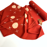 Sale, Red-Orange Crinkle Shibori Blossoms Textured Vintage Kimono Silk from Japan By the Yard #217