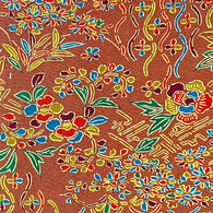 SALE, Cinnamon Paradise Traditional Japanese Floral Chirimen Crepe 'Bingata' Vintage Kimono Silk from Japan By the Yard #852