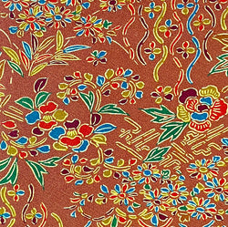 SALE, Cinnamon Paradise Traditional Japanese Floral Chirimen Crepe 'Bingata' Vintage Kimono Silk from Japan By the Yard #852