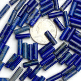 Re-Stocked at Lower Price, Lapis Lazuli Cylinder 1/2" Tube Beads, Natural Royal Blue, 12mm x 4mm. Half Strand: Pack of 12 Beads.  #LP-06