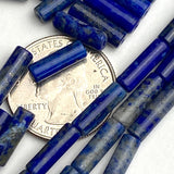 Re-Stocked at Lower Price, Lapis Lazuli Cylinder 1/2" Tube Beads, Natural Royal Blue, 12mm x 4mm. Half Strand: Pack of 12 Beads.  #LP-06