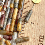 Crazy Lace Planetary Agate Gemstone Cylinder Tube Beads, 13mm x 4mm, 1/2" Long Bead, 15" Strand  #LP-08
