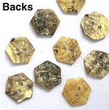 Re-Stocked, Hexagon Moonrise Mother of Pearl Buttons 1/2" / 9/16", Iridescent, Pack of 48 for $7.00  #LP-09-48