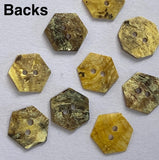 Re-Stocked, Hexagon Moonrise Mother of Pearl Buttons 1/2" / 9/16", Iridescent, Pack of 12 for $5.00  #LP-09/12