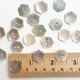 Re-Stocked, Hexagon Moonrise Mother of Pearl Buttons 1/2" / 9/16", Iridescent, Pack of 12 for $5.00  #LP-09/12