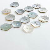 Re-Stocked, Hexagon Moonrise Mother of Pearl Buttons 1/2" / 9/16", Iridescent, Pack of 12 for $5.00  #LP-09/12