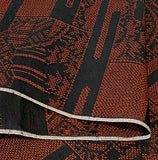 Red-Orange + Black Complex Ikat Vintage Kimono Silk from Japan By the Yard  #220