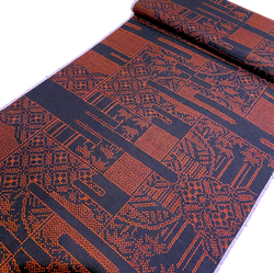 Red-Orange + Black Complex Ikat Vintage Kimono Silk from Japan By the Yard  #220