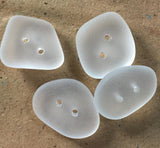 White Faux Seaglass Button, Tumbled Recycled Glass, 3/4" - 7/8"