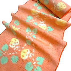 SALE, 95% Wool, Whitish Orange Ikat, Gingko Leaves, Vintage Kimono Fabric from Japan By the Yard  #223