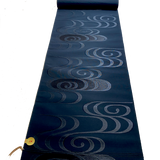 5 yards Vintage Obi Silk from Japan: Black Shiny Swirls on Sheer Featherweight Stripe, Unusual, Light #226