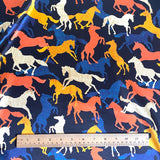 DEEPER SALE, Horses Print, Fall Tones + Black, 100% Silk Satin Charmeuse. 45" Wide, by the Yard  #1904