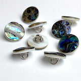Re-Stocked, Abalone Shank Back Shell Button 5/8" 15mm Blues/Greens  # L66594
