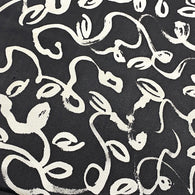 Black/Off-White Squiggly Tendrils Vintage Lightweight Hand-Painted? Silk Crepe from Japan, 13.5" x 41" from Japan  #225