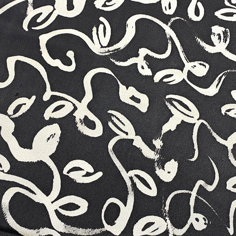 Black/Off-White Squiggly Tendrils Vintage Lightweight Hand-Painted? Silk Crepe from Japan, 13.5" x 41" from Japan  #225
