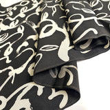 Black/Off-White Squiggly Tendrils Vintage Lightweight Hand-Painted? Silk Crepe from Japan, 13.5" x 41" from Japan  #225