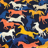 DEEPER SALE, Horses Print, Fall Tones + Black, 100% Silk Satin Charmeuse. 45" Wide, by the Yard  #1904