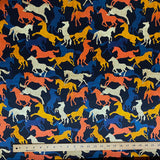DEEPER SALE, Horses Print, Fall Tones + Black, 100% Silk Satin Charmeuse. 45" Wide, by the Yard  #1904
