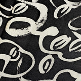 Black/Off-White Squiggly Tendrils Vintage Lightweight Hand-Painted? Silk Crepe from Japan, 13.5" x 41" from Japan  #225
