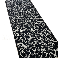 Black/Off-White Squiggly Tendrils Vintage Lightweight Hand-Painted? Silk Crepe from Japan, 13.5" x 64" from Japan  #225