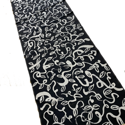 Black/Off-White Squiggly Tendrils Vintage Lightweight Hand-Painted? Silk Crepe from Japan, 13.5" x 64" from Japan  #225