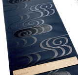 5 yards Vintage Obi Silk from Japan: Black Shiny Swirls on Sheer Featherweight Stripe, Unusual, Light #226