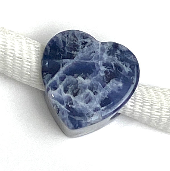 Running Low, Royal Blue/White Stone Heart 'Lapis' Sodalite, Blue, Thick with Large Hole. 9/16"/14mm,  #LP-86